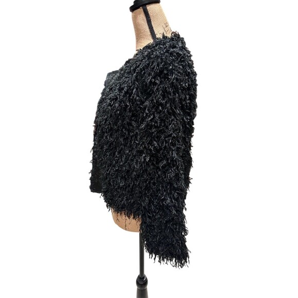 LC Lauren Conrad Cardigan Womens Size M Black Shaggy Open Front - Picture 4 of 8